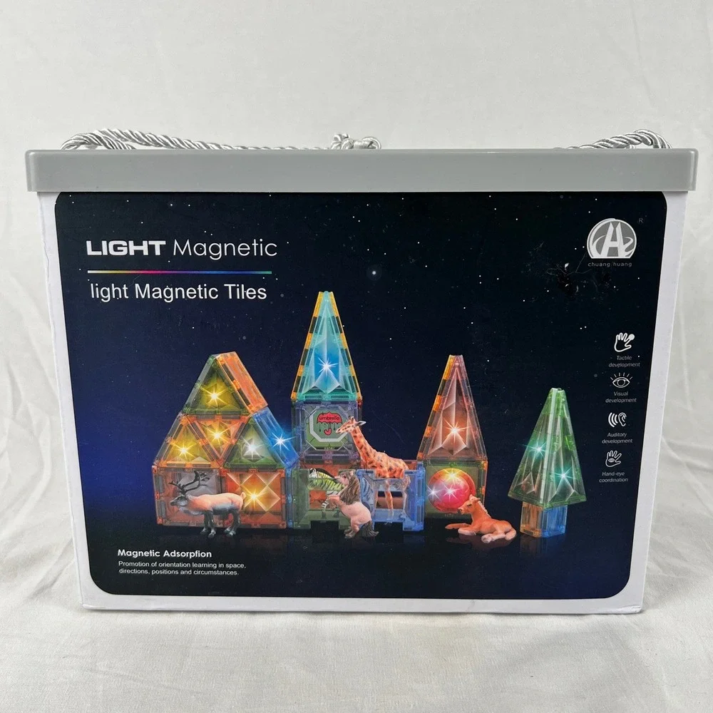 Magnetic Tiles Building Blocks STEM Toy Animals Light-Up Sensory Educational Box
